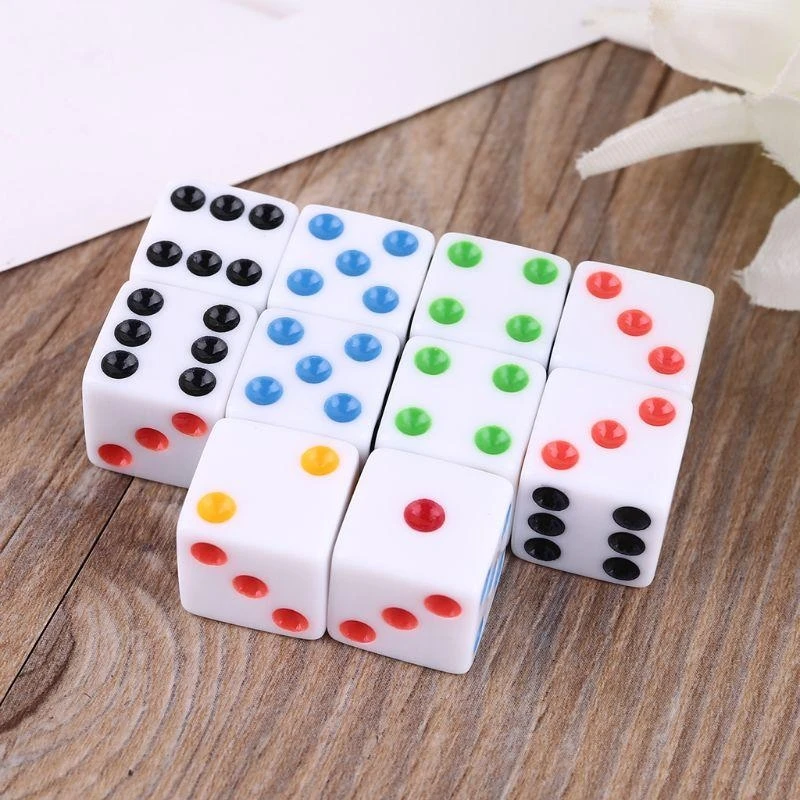 

Q39E 10pcs/Set D6 Six -Side Spot Square Copaque 15 -миллиметровые Dices Dices Game для Bar Club Party