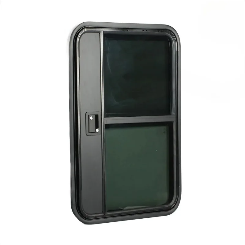 Aluminum Alloy RV Camper Trailer Door Tear‑Drop Tinted Tempered Glass Sliding Window Full Sealing with Insect Net & Safe Lock