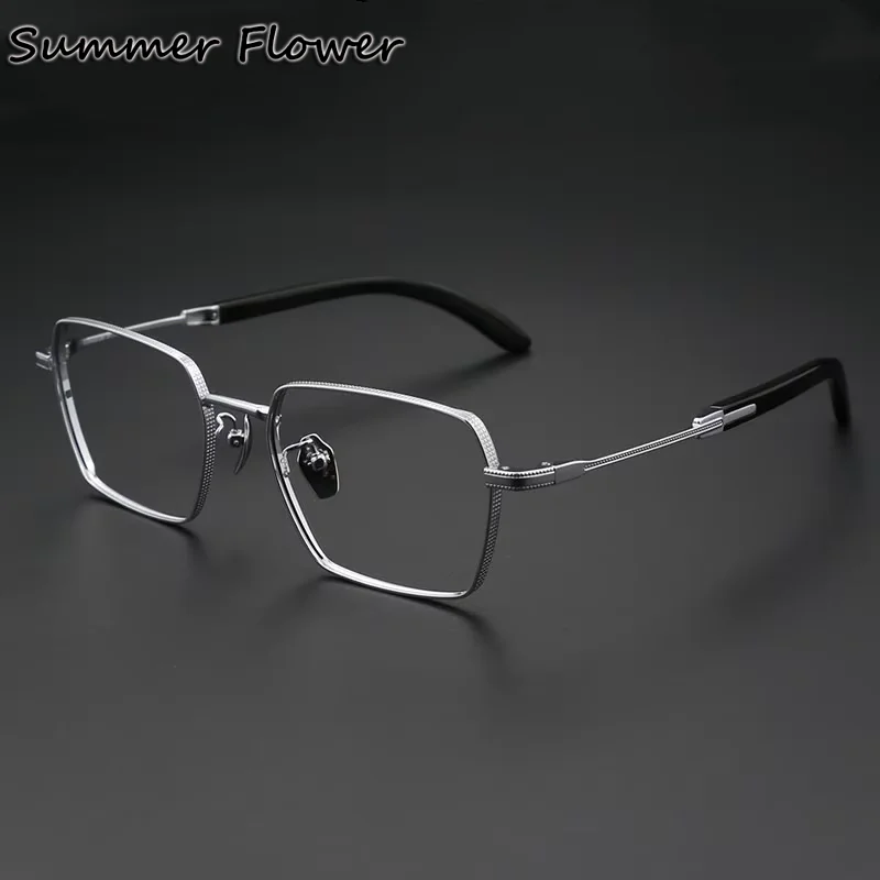 

Full Frame Prescription Glass Optical Gentlemen Eyewear Top Quality Pure Titanium Light Spectacles Ox Horn Temples Eyeglasses