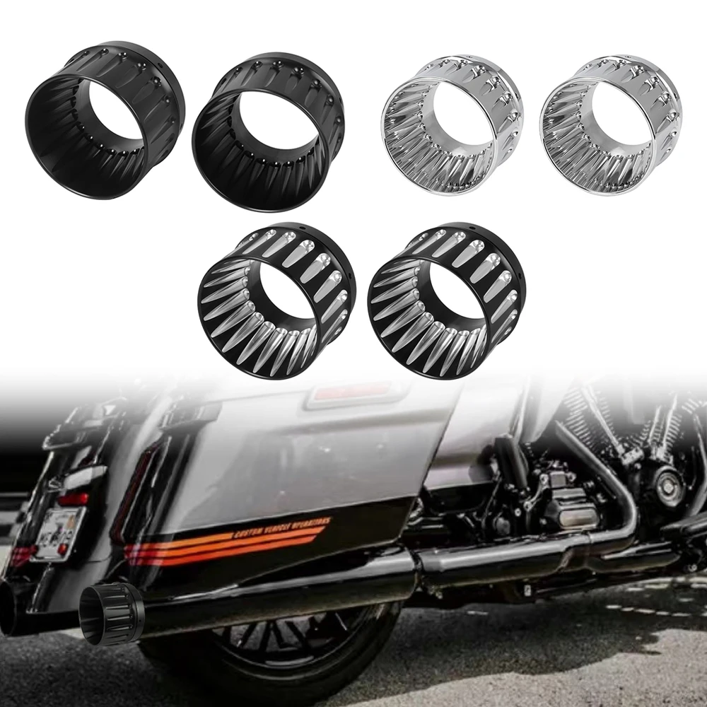 Schwarz/Chrom Motorrad 4,4" Slip On Auspuff Schalldämpfer Tipps Endkappen Für Harley Touring CVO Street Electra Glide Road King FLHR