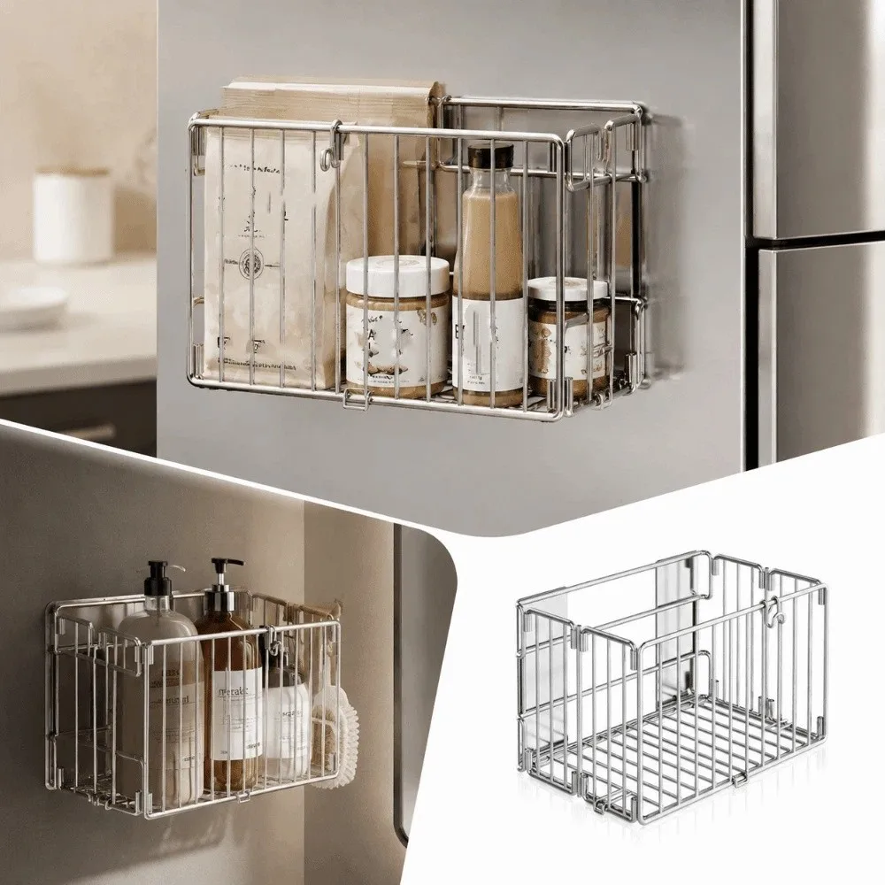201 Stainless Steel Magnetic Bathroom Storage Rack No Drilling Design Rustproof Waterproof Bathroom Storage Organizer