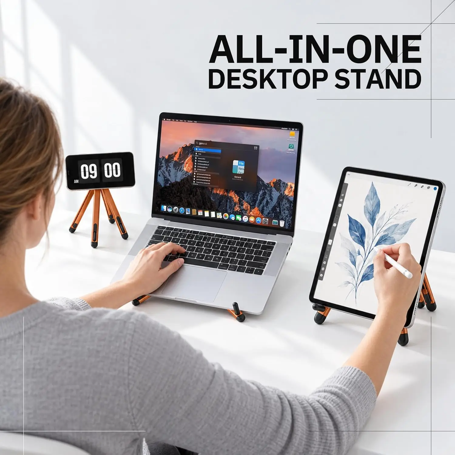 4-in-1 Magnetic Phone Holder Foldable Adjustable Laptop Stand for iPhone Duo iPad MacBook Tablet Multifunctional Portable Tripod