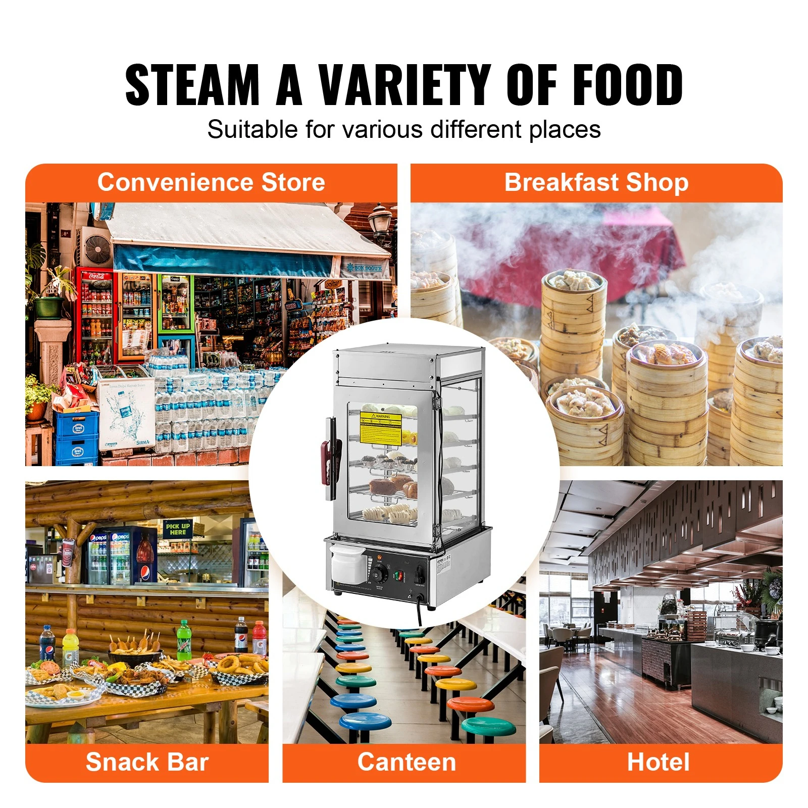 Commercial Food Warmer Display Food Steamer Bun Warmer Machine Temperature Control Stainless Steel Steamed Buns Warmer