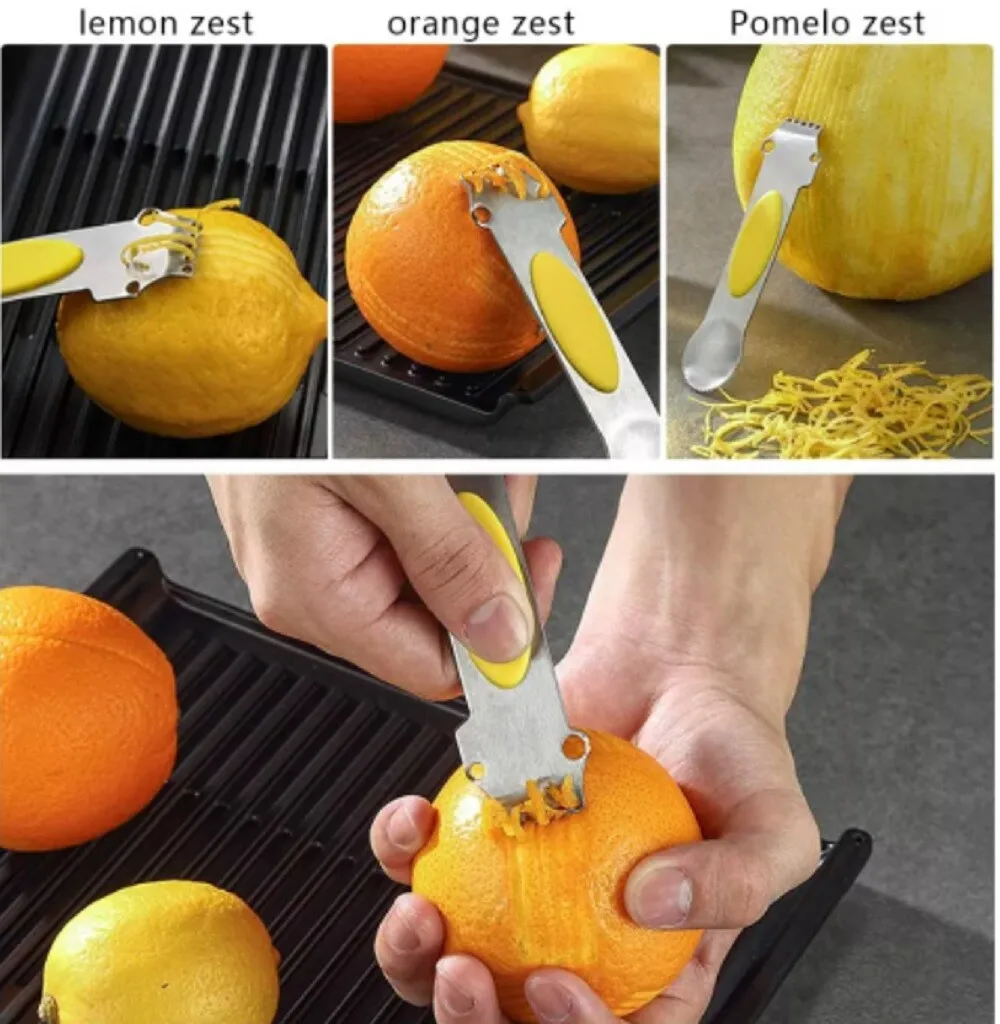 

3-in-1 Lemon Zester Grater– Stainless Steel Citrus Peeler & Kitchen Tool w Knife