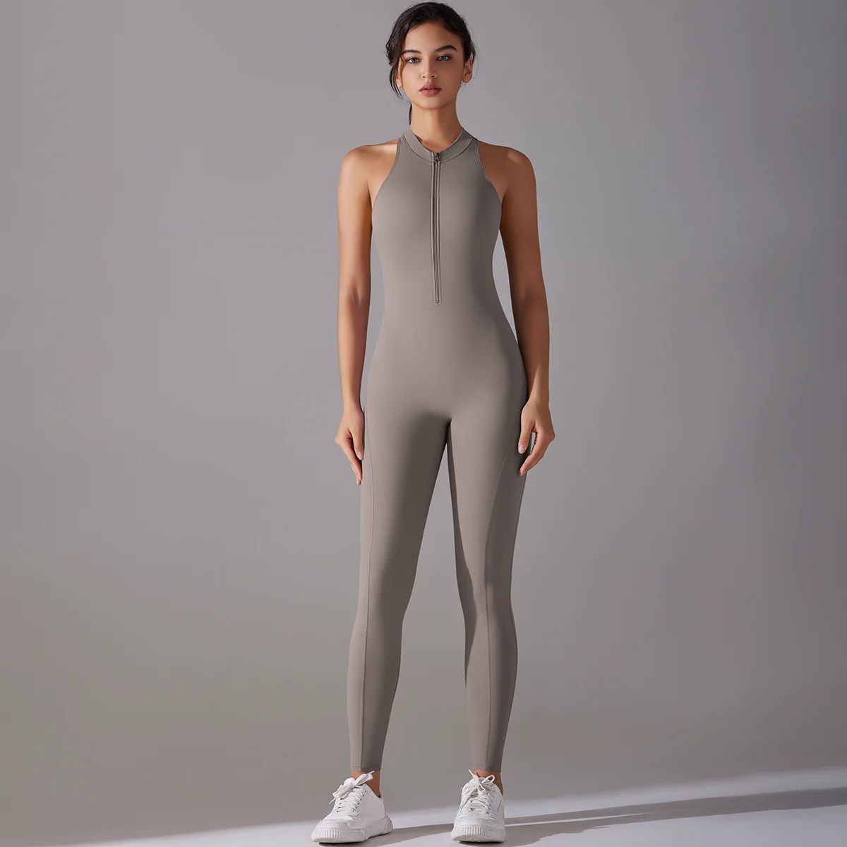 Sexy hohler rückenfreier Scrunch-Sport-Overall erhöht den Hintern, Damen-Fitnessstudio-Set, einteiliger Sportanzug, ärmellos, Reißverschluss, Yoga-Fitness-Overall – Detail 14