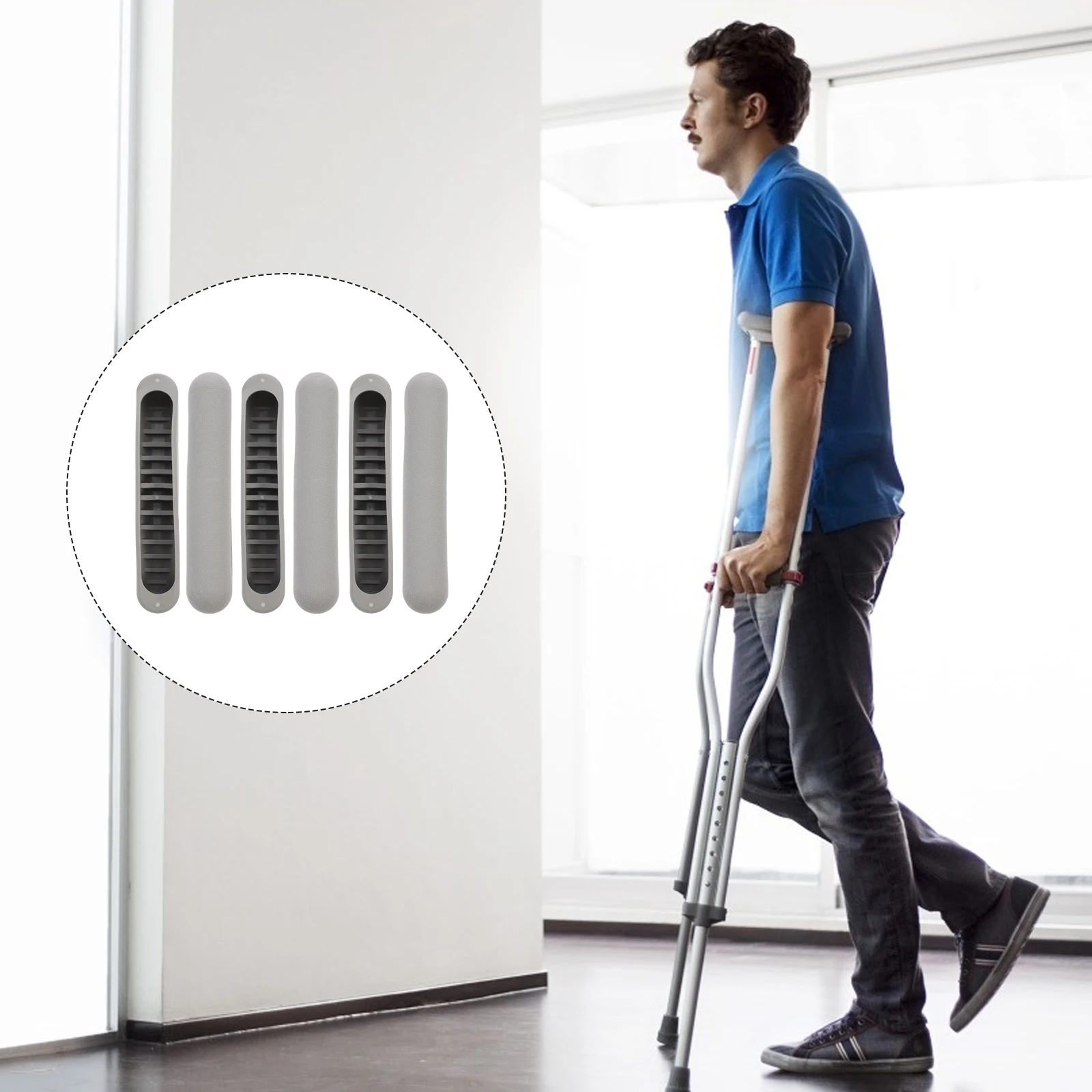 

6 Pcs Armpit Crutches Replacement Mat Cushion Aluminum Pad Tpr Underarm Walker Durable Non Slip Easy Clean Suitable Injured Leg