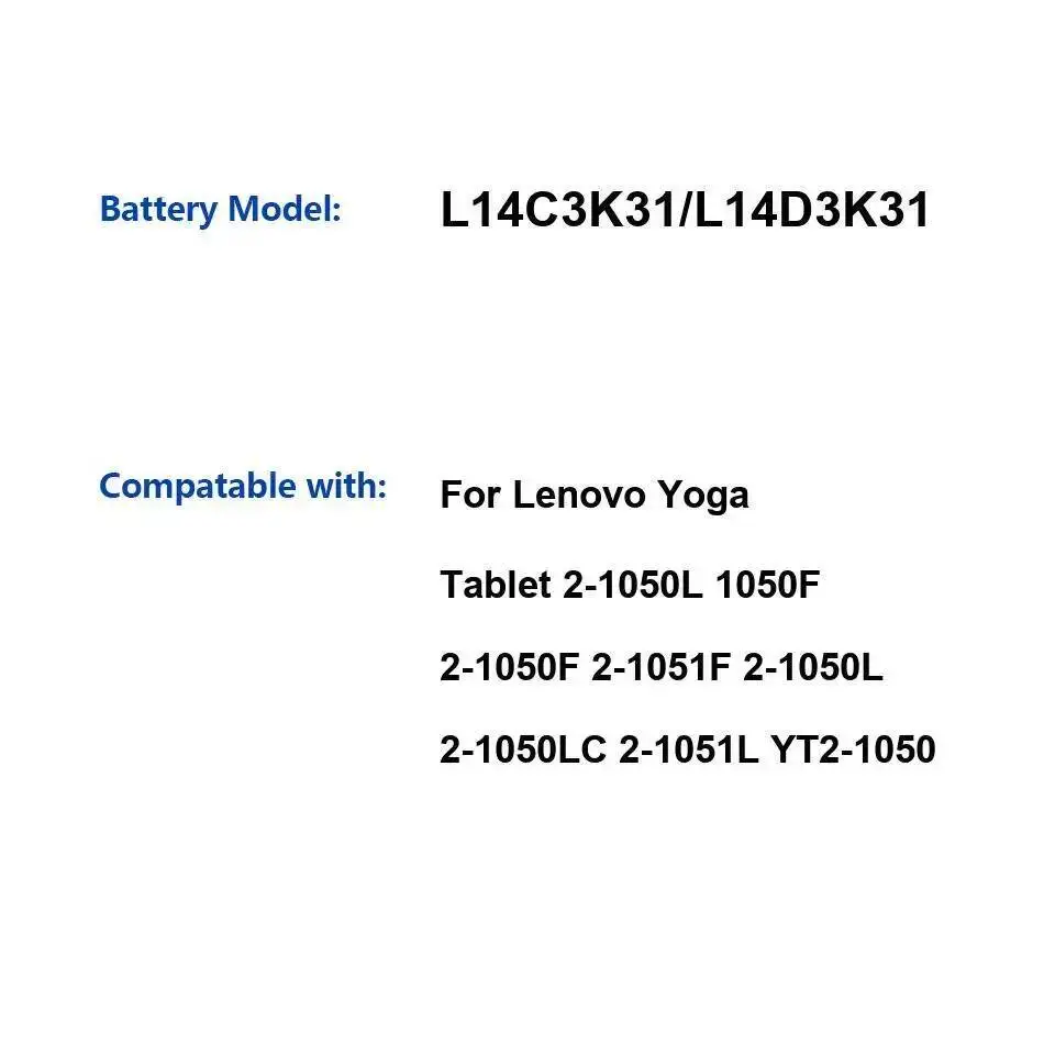 

Аккумулятор для ноутбука L14C3K31 L14D3K31 9600 мАч для Lenovo Yoga 2-1050L 1050F 2-1050F 2-1051F 2-1050LC 2-1051L YT2-1050