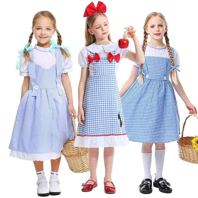 

Girl Purim Dorothy Alice Princess Costume Book Week Dance Stage Wizard Country Cosplay Carnival Halloween Party Fancy Dress ujfj
