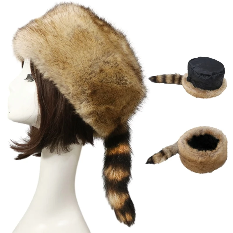 Thicken Plush Flat Top Hat for Women Windproof Faux Furs Design Flat Top Hat Winter Keep Warm Mongolian Hat