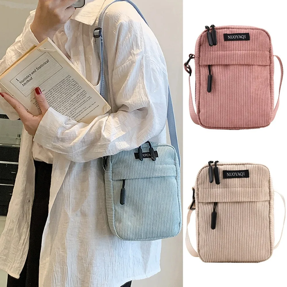 Fashion Casual Sports Women\'s Corduroy Crossbody Bag Student Mobile Phone Small Shoulder Bag Solid Color Female Handbag 2024 New