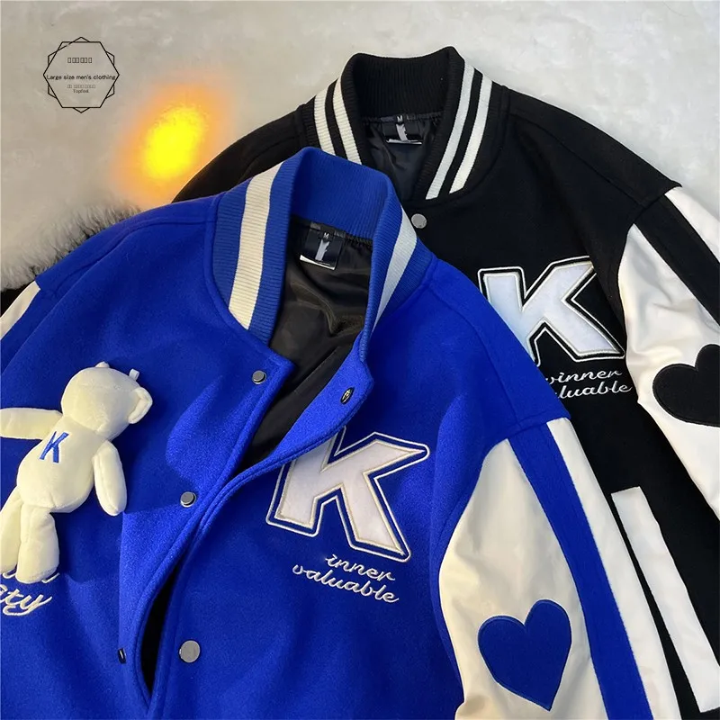 

Мужская бейсбольная куртка Klein Blue для весны и осени, модная куртка-пилот с вышивкой в виде сердца, свободный крой, длинный рукав