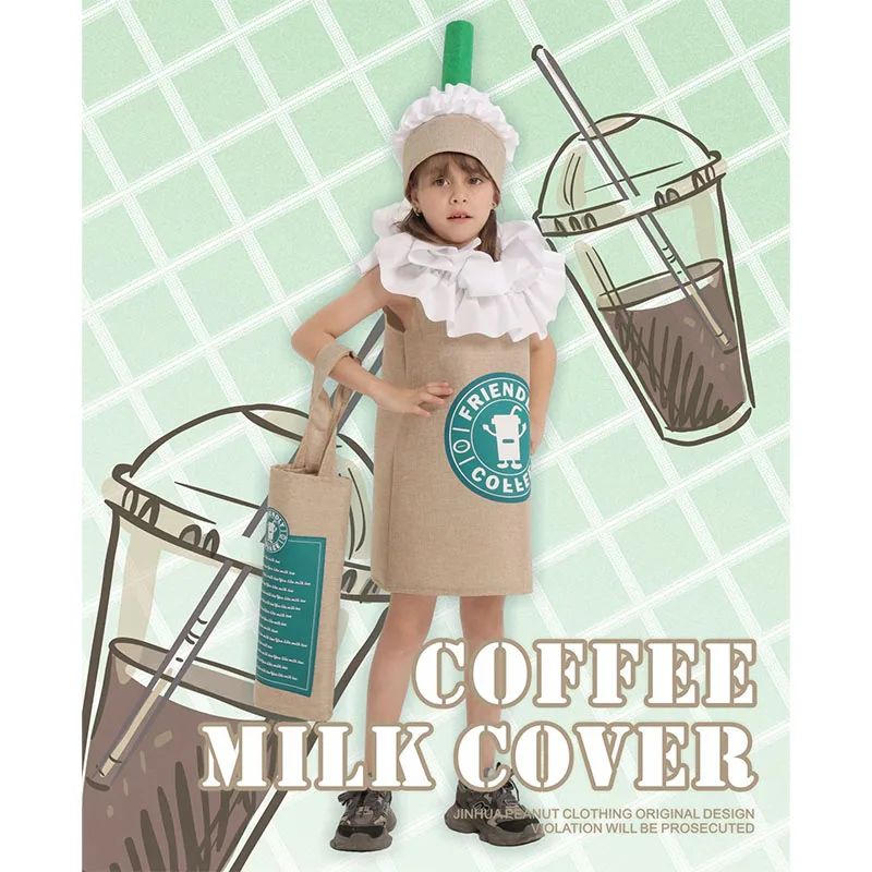 أزياء الهالوين التنكرية للأطفال Frappuccino ملابس القهوة التأثيرية ملابس الحفلات للعب الأدوار