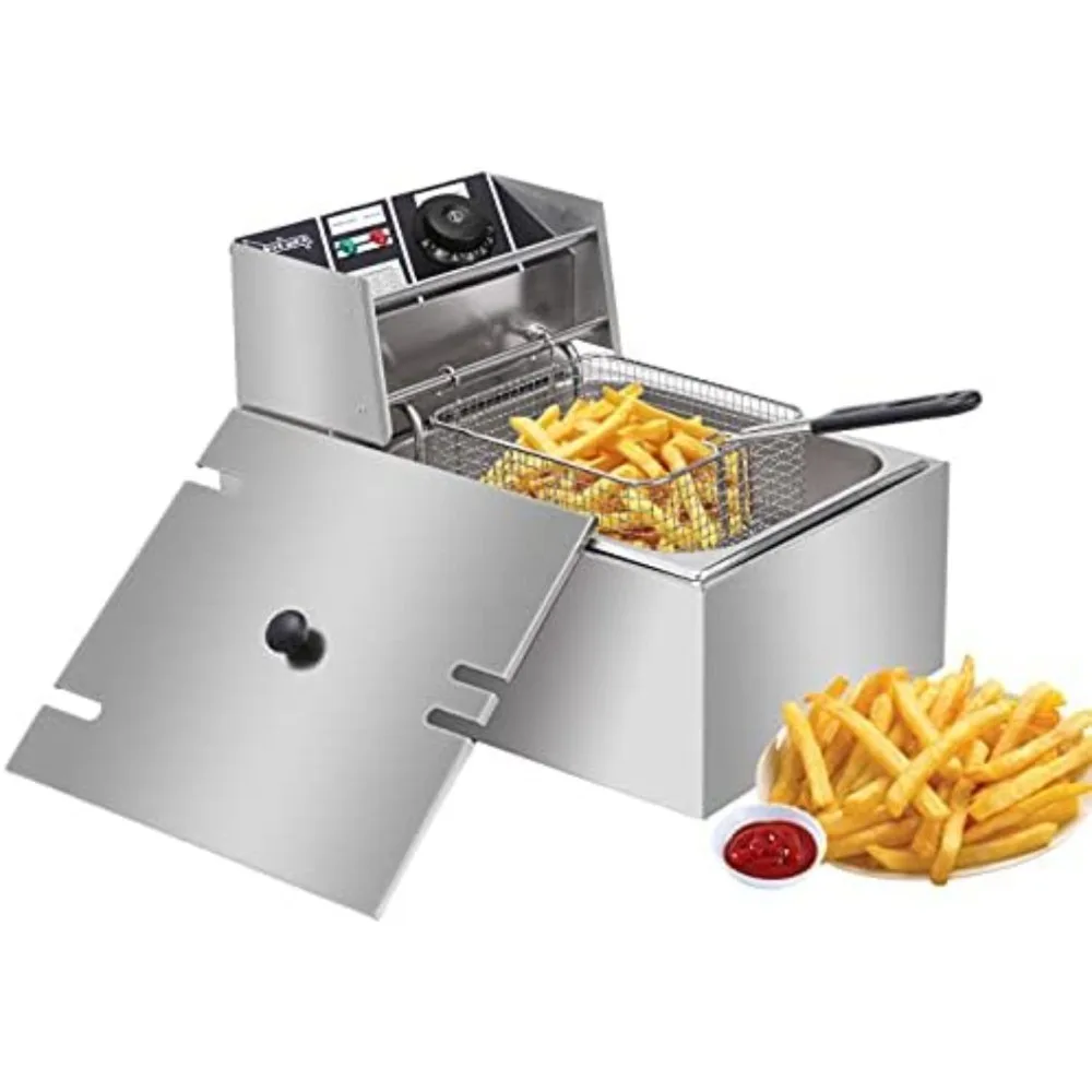 

Electric Deep Fryer with Basket & Lid, 2500W 6.3QT Stainless Steel Electric Countertop Frying Machine with Removable Tank