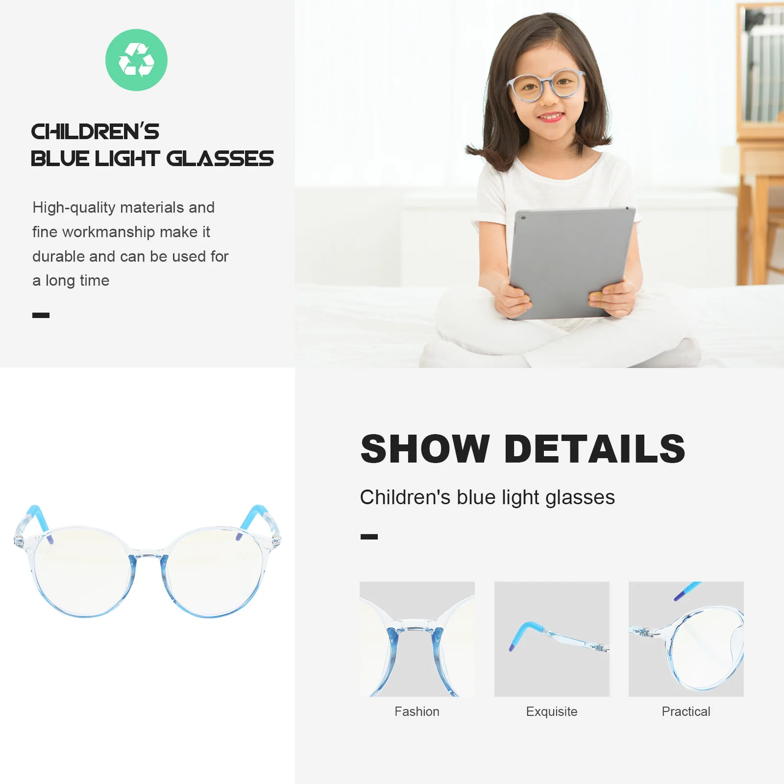 

Children Blue Light Blocking Glasses Durable Sturdy Stylish Eyewear One Size Fit Most Kids for Various Activities