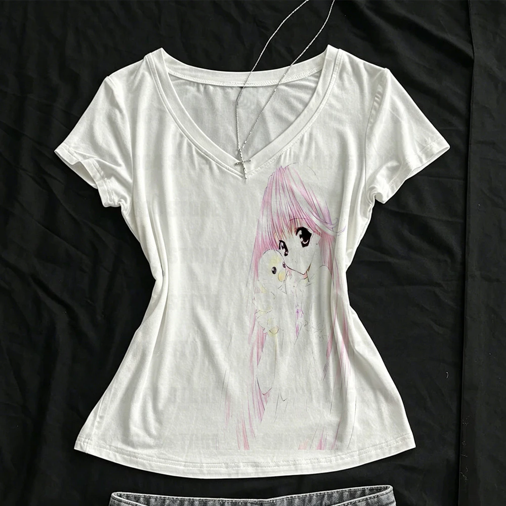 Goth Women's T-shirts Female Clothing 90s Vintage Clothes for Women Star Girl Y2k Kitty Kawaii Kpop Gothic Emo T-shirt Woman Top