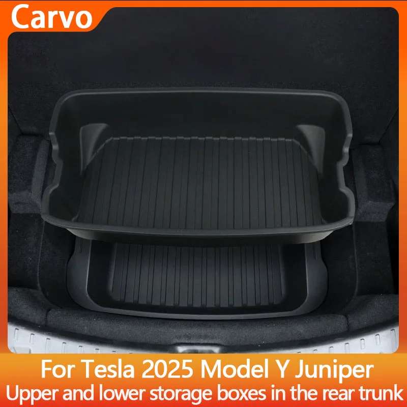 

Для нового Tesla Model Y Juniper 2025 ящик-органайзер задний багажник двухъярусный ящик для хранения передний грузовой пылезащитный лоток для хранения багажа