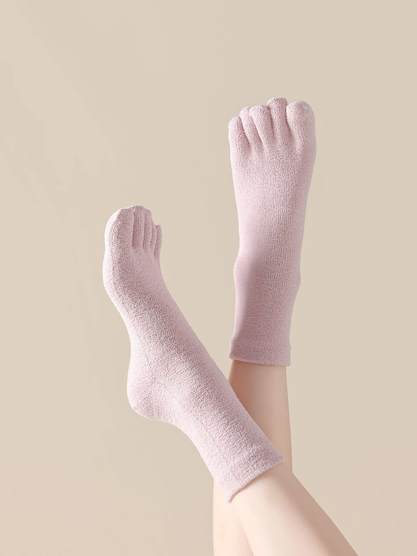 3 Pairs Solid Color Thick Velvet Warm Toe Socks Winter Toe socks Women Ladies Girls Mid-tub Soft Cold-resistant Five Toed Socks