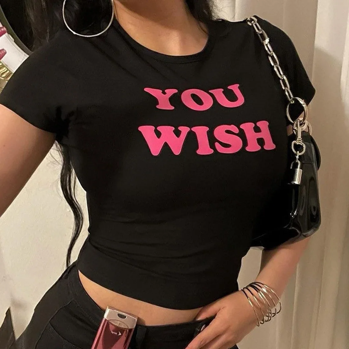 Skuggnas You Wish Funny Graphic T-shirt Cropped t shirt Baby Tee-Crop Top Aesthetic Shirt Streetwear Cotton tshirts DropShipping