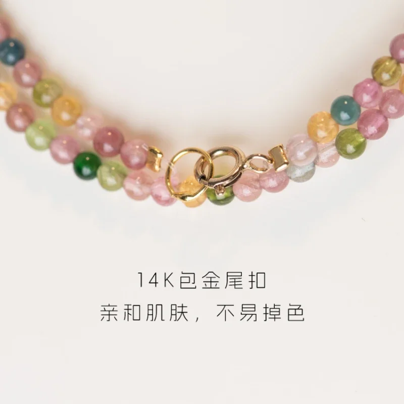 Genuine Ultra-fine Natural Rainbow Tourmaline Bracelet Elastic Rope Hand String Exquisite Texture Gift Female Fortune Blessing