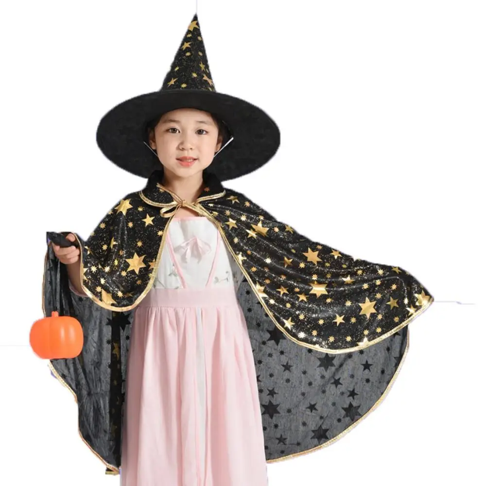 Star Witch Cloak Cape with Hat Multicolor Magician Outfit Halloween Cloak Sets Gilding with Wizard Hat Halloween Costumes Baby