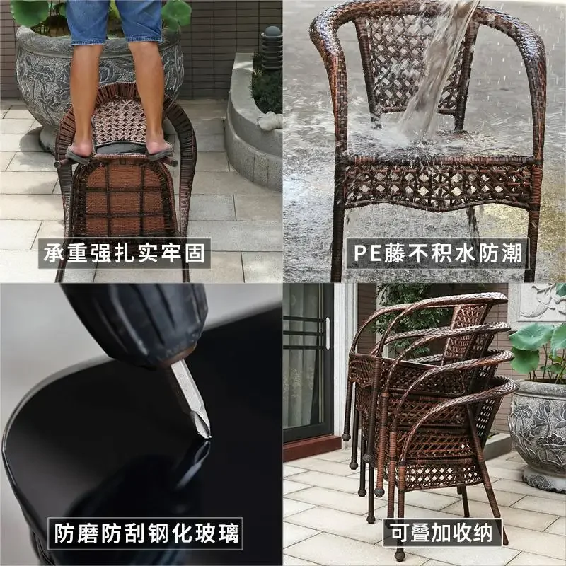 The Balcony Chairs Cane Three To Five Times Leisure Table Toughened Glass Tea Table Outdoor Furniture Suits