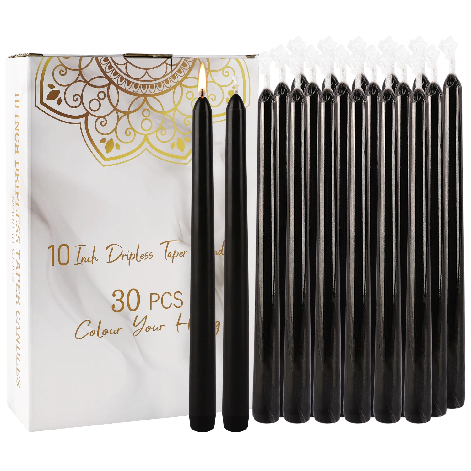 30 Pcs 10inch Black Wax, Drip-Free, Smoke-Free, Fragrance-Free, Home Dinner Candles, Hand-Pulled, High-Quality, Suitable for Church, Family, Wedding, Party, Seasonal Celebrations, Emergency Situations and Home Decorations,非常适合 Christmas, Halloween, Easter, Thanksgiving, Day, Day, and Independent Day.