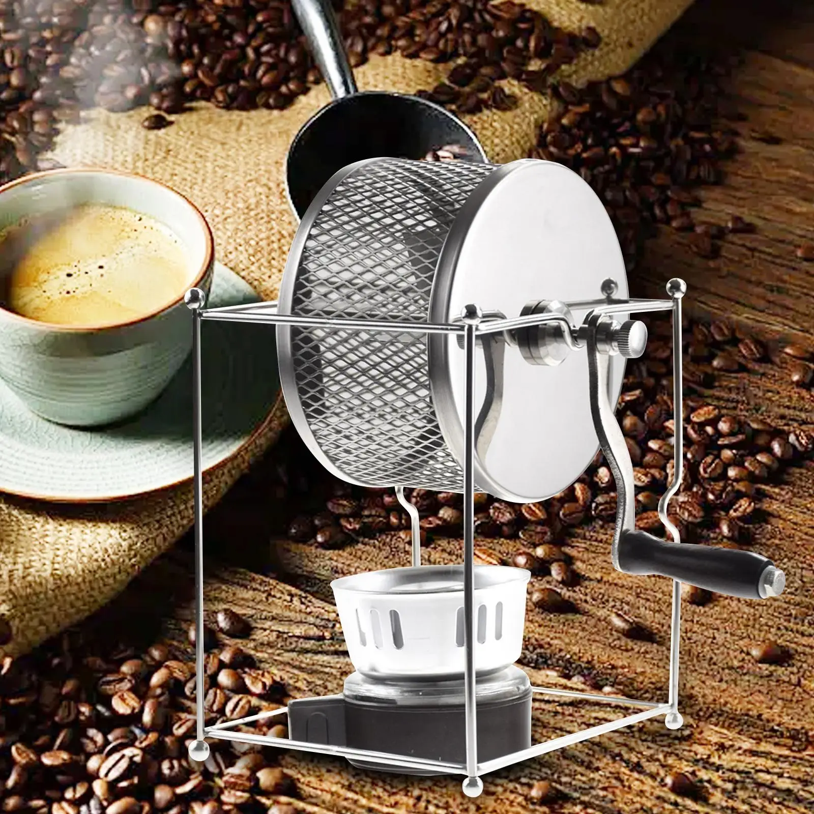 Manual Coffee Bean Roaster Machine Coffee Roaster Multifunctional Coffee Bean Baker Roaster Convenient Bracket Mini with Handle