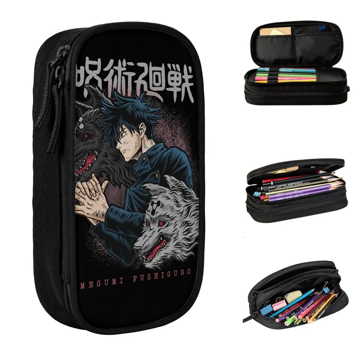 megumi fushiguro anime pencil case lapis jujutsu kaisen grande capacidade pen box bolsa estudantil material escolar papelaria presentes 01