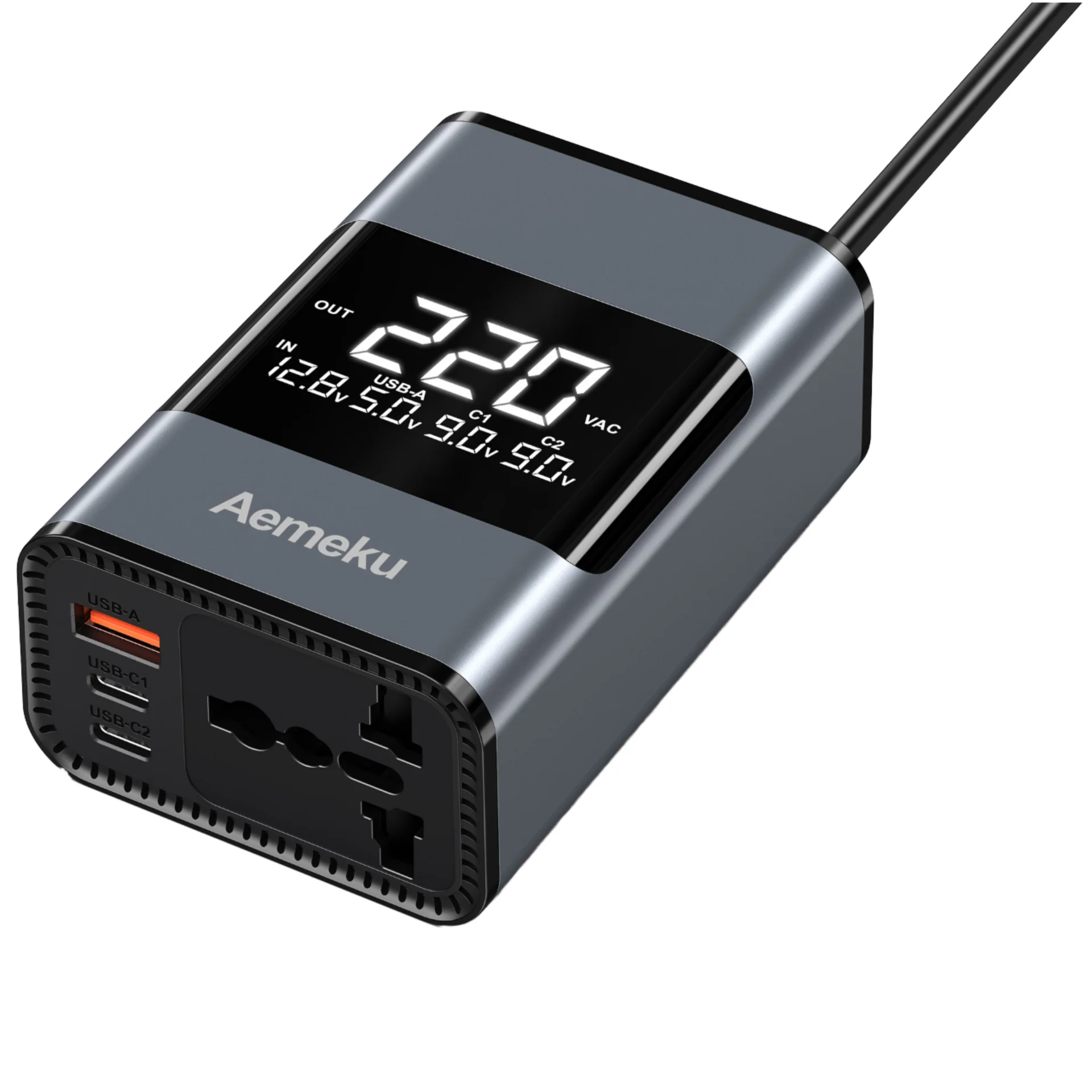 Large Screen Digital Display 200W Car Inverter Power Station 12V/24V/220V Multi-Function with QC3.0 Charger & Adapter