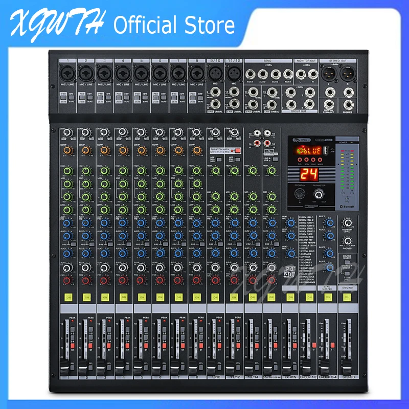 

16 Channel Digital Mixer Audio Mixing Console with Bluetooth 48V Phantom Power USB Four Group Digital Effect DJ Stage Equipment