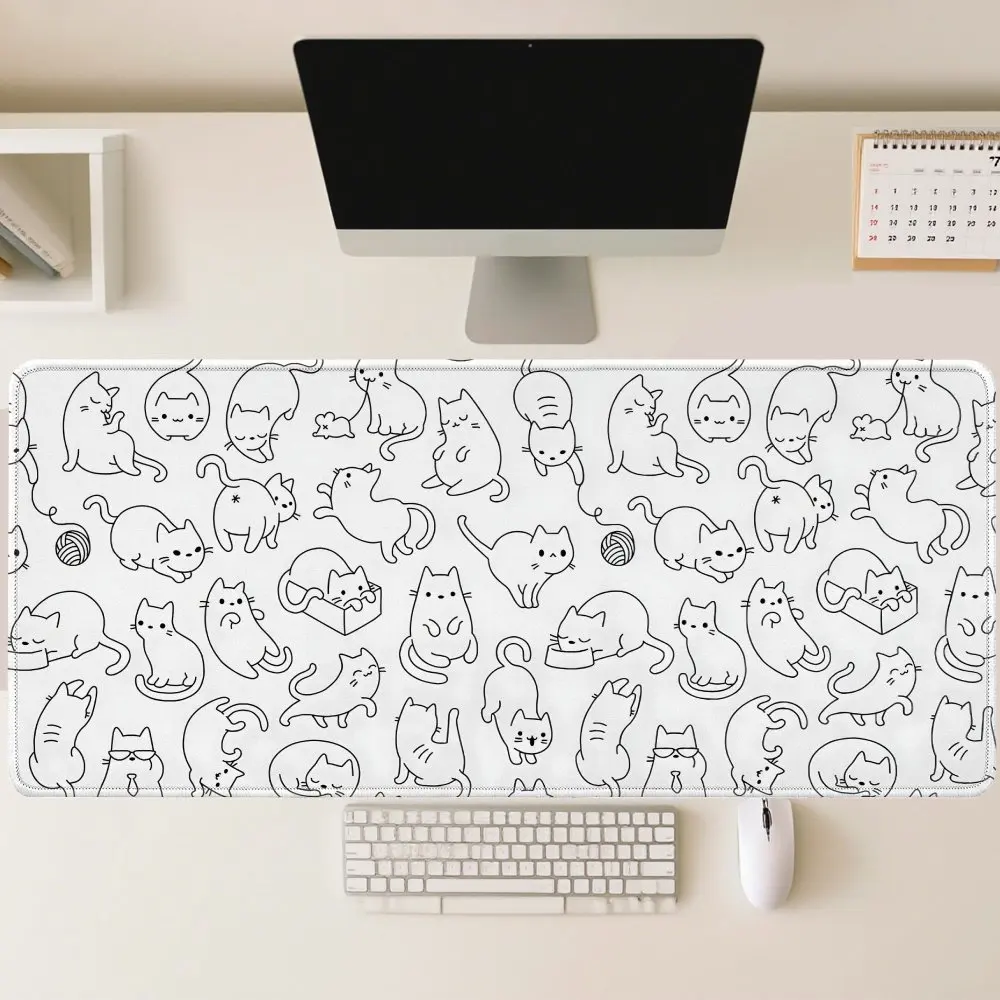 

Большой коврик для мыши с милым дизайном аниме-кошки, резиновый, противоскользящий, аксессуар для ПК, настольный коврик для офиса и геймеров, декоративный коврик для клавиатуры