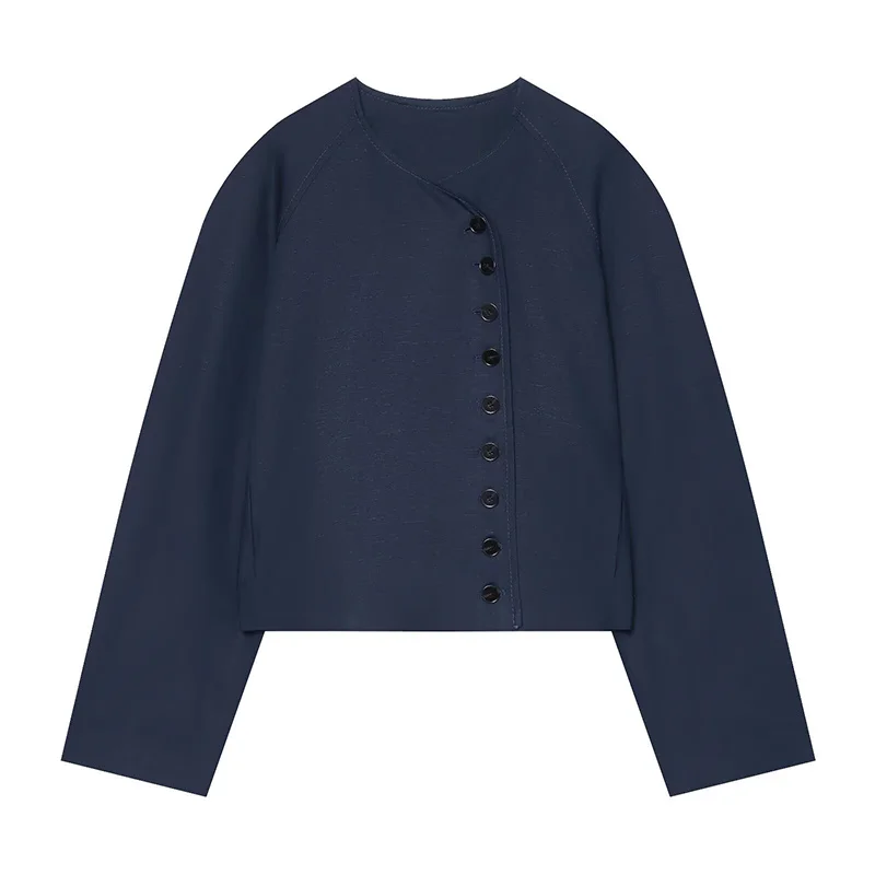 Guobioziy 2026 Fall New Arrival Women's Jacket Dark Blue Long-Sleeve Simple Short Blazer Casual Fashionable Unique