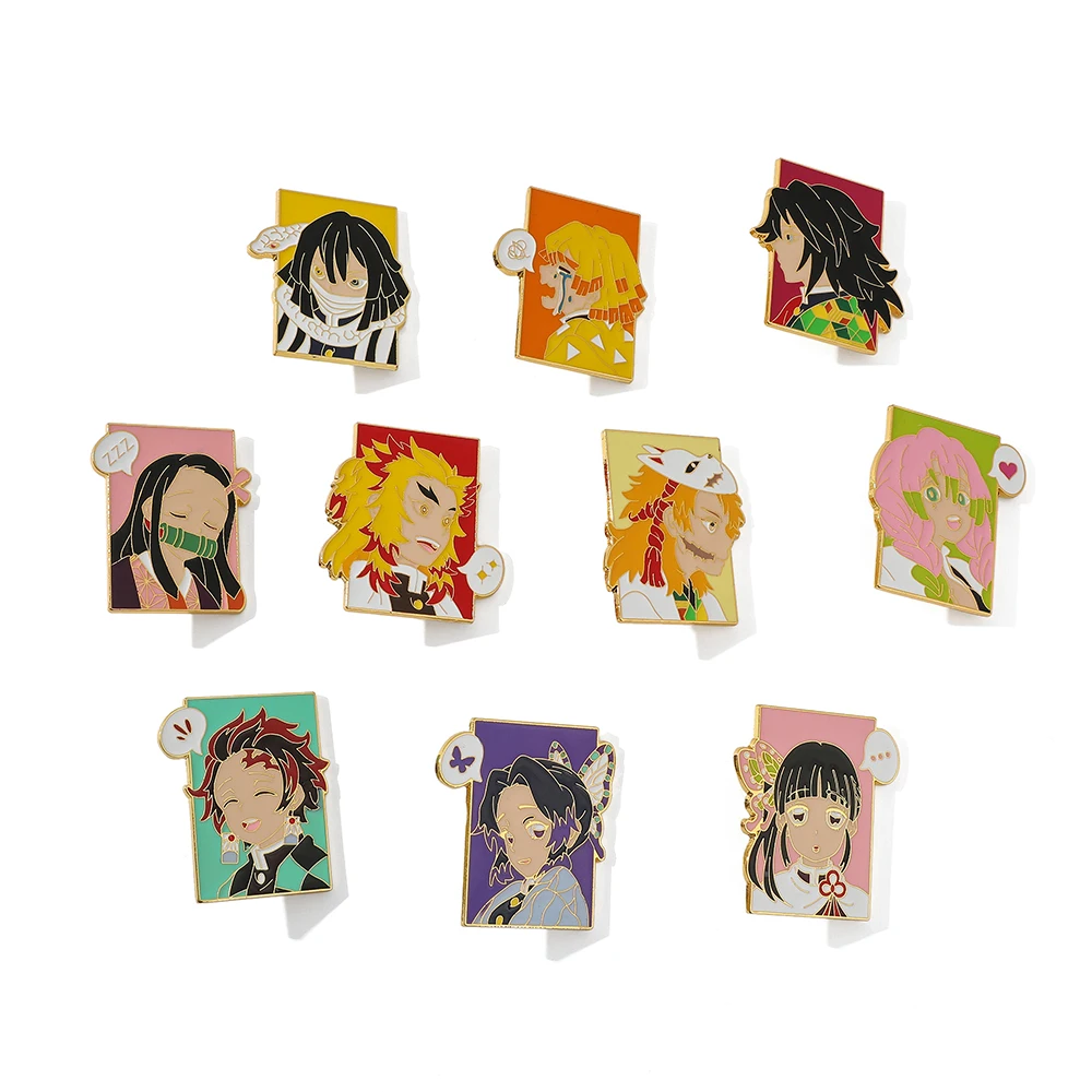 Anime Demon Slayer Brooch Badge Cosplay Rengoku Kyoujurou Douma Enamel Pins Souvenir Props Jewelry Gift for Fans