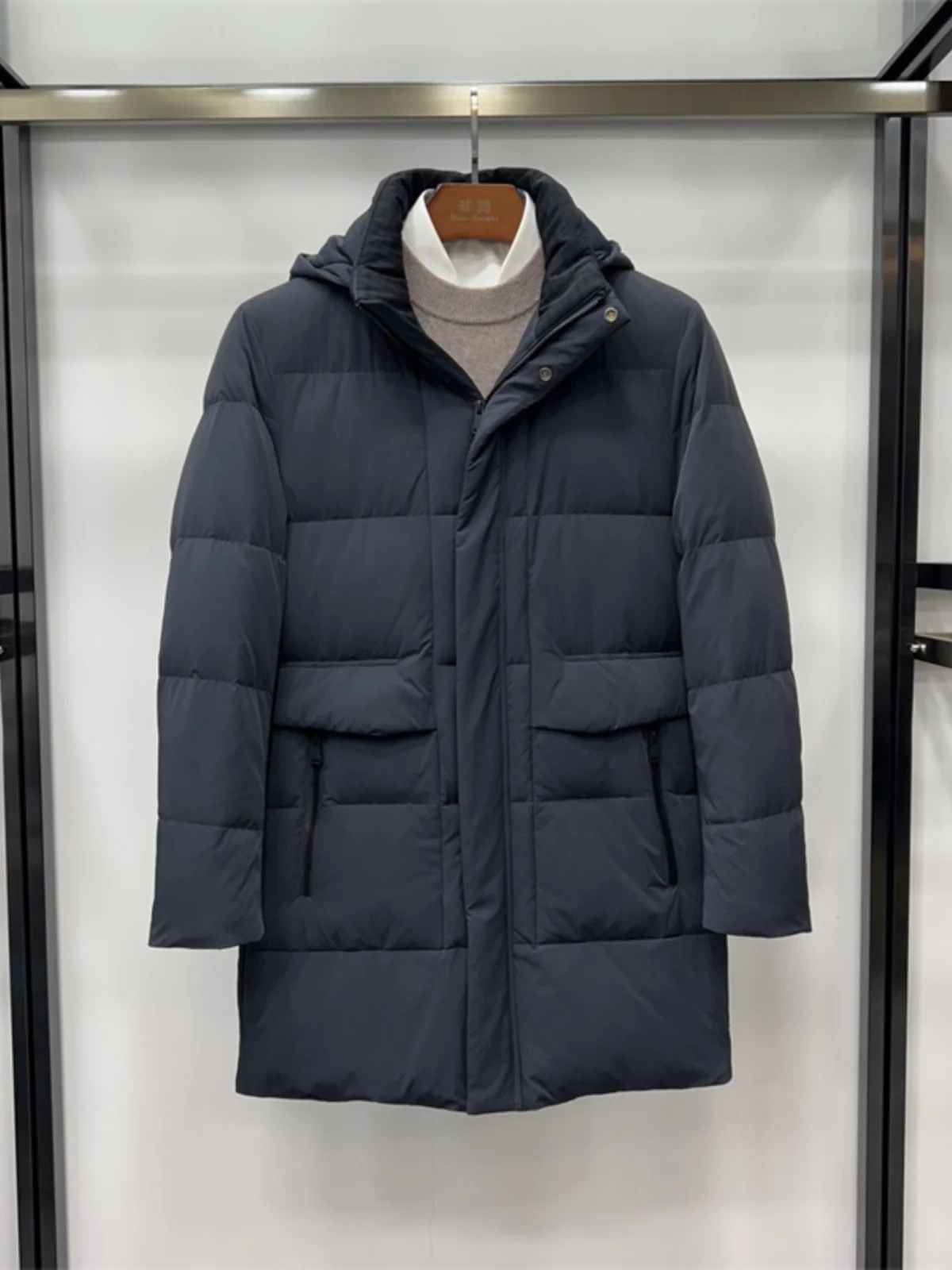 

Non-Saints Men's down Jaet Removable Hat Medium-Length Du down Soft Lightweight Thiened Winter Busin Gentleman Sle