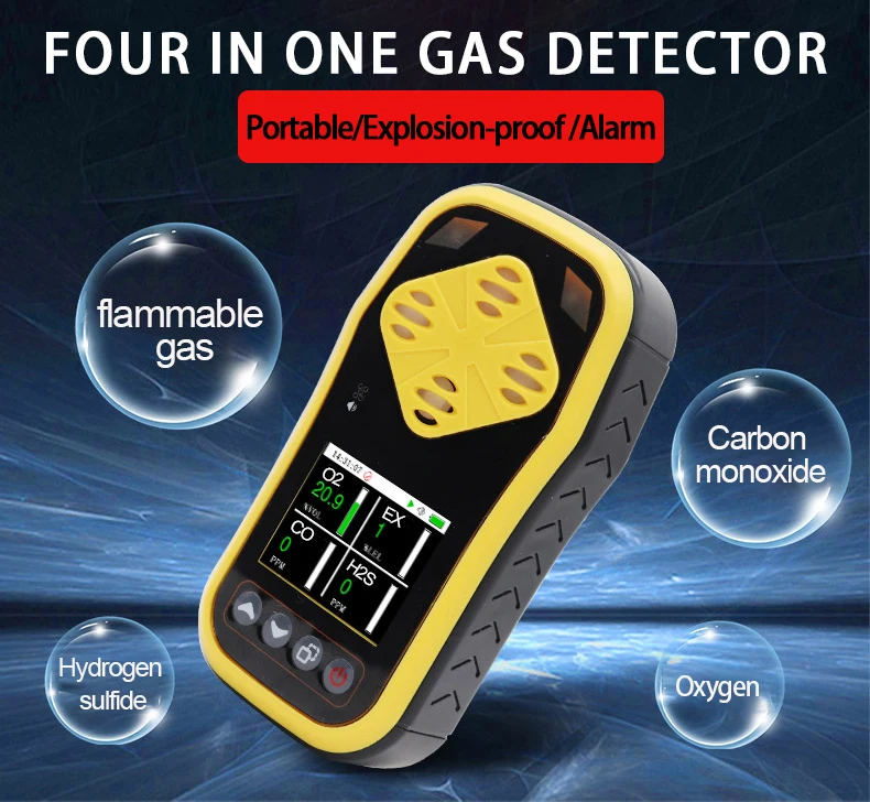 Upgradeportable O2 H2S Co Ex 4 In 1 Multi Gaslekzoeker Handheld Brandbaar Gaslekzoeker