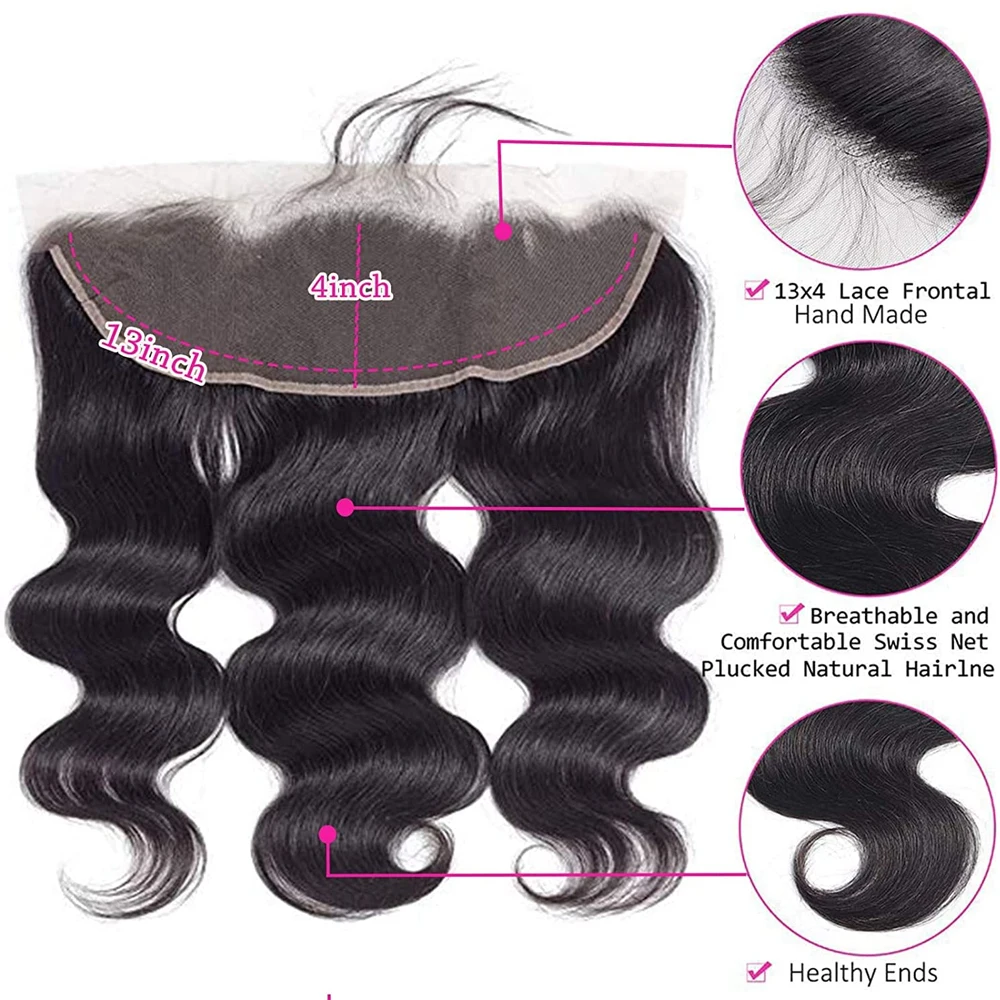 Brazilian Body Wave 13x4 Frontal Closure Lace Only Pre Plucked 100% Human Hair Ear To Ear Transparent Lace Frontal Baby Hair
