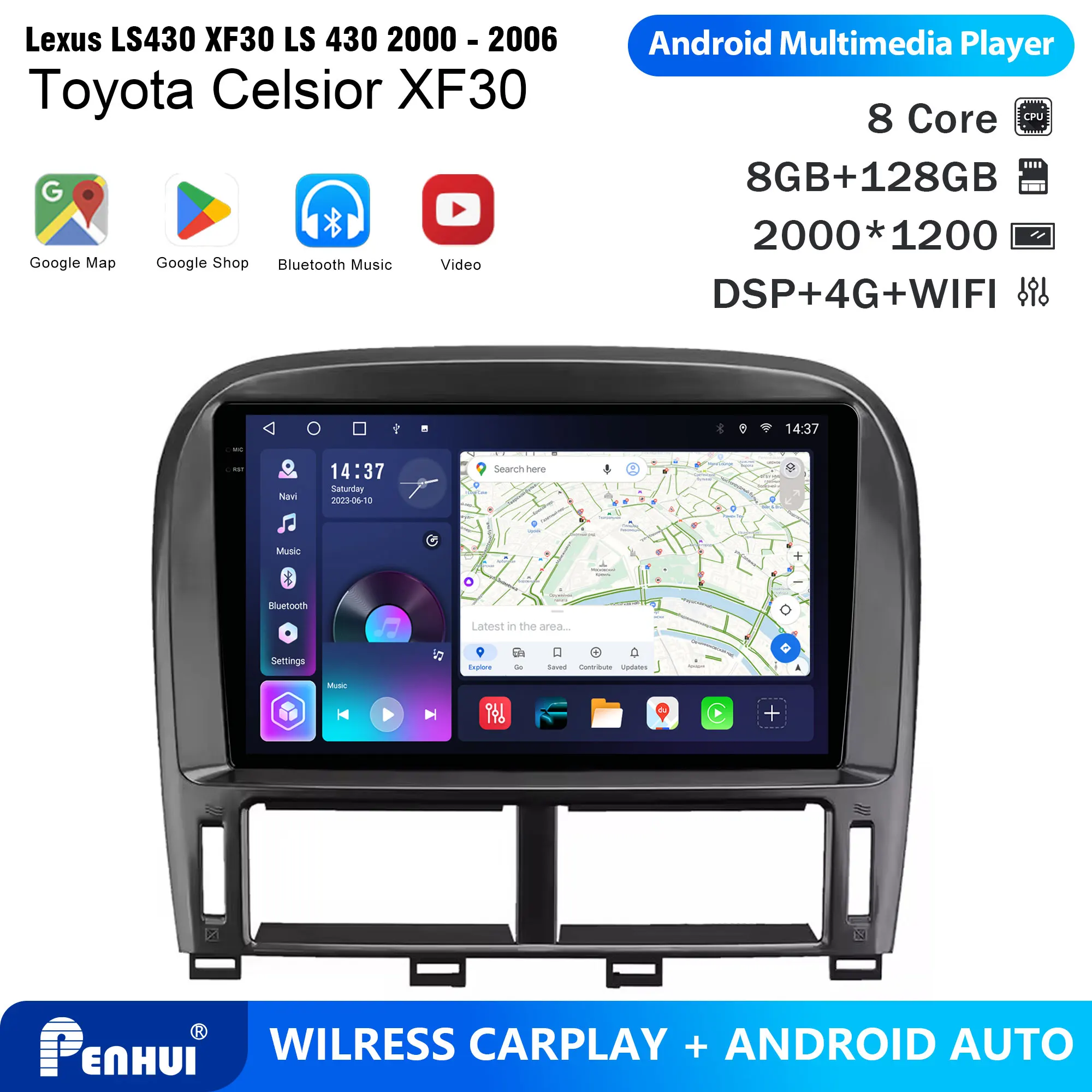Penhui Android Car DVD Player 2 Din for Lexus LS430 XF30 LS 430 2000 - 2006 for Toyota Celsior XF30 Multimedia Screen with DSP