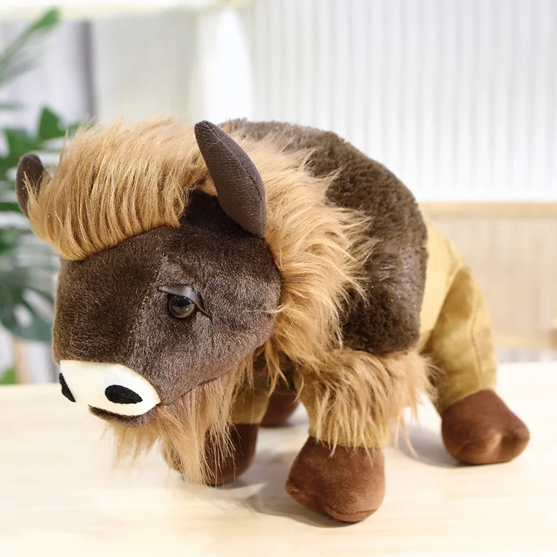 Simulated Wild Ox Plush Fluffy Buffalo Lifelike Buff Soft Vivid Wild Yak Stuffed Doll Home Decor For Man Boys Girl Birthday Gift