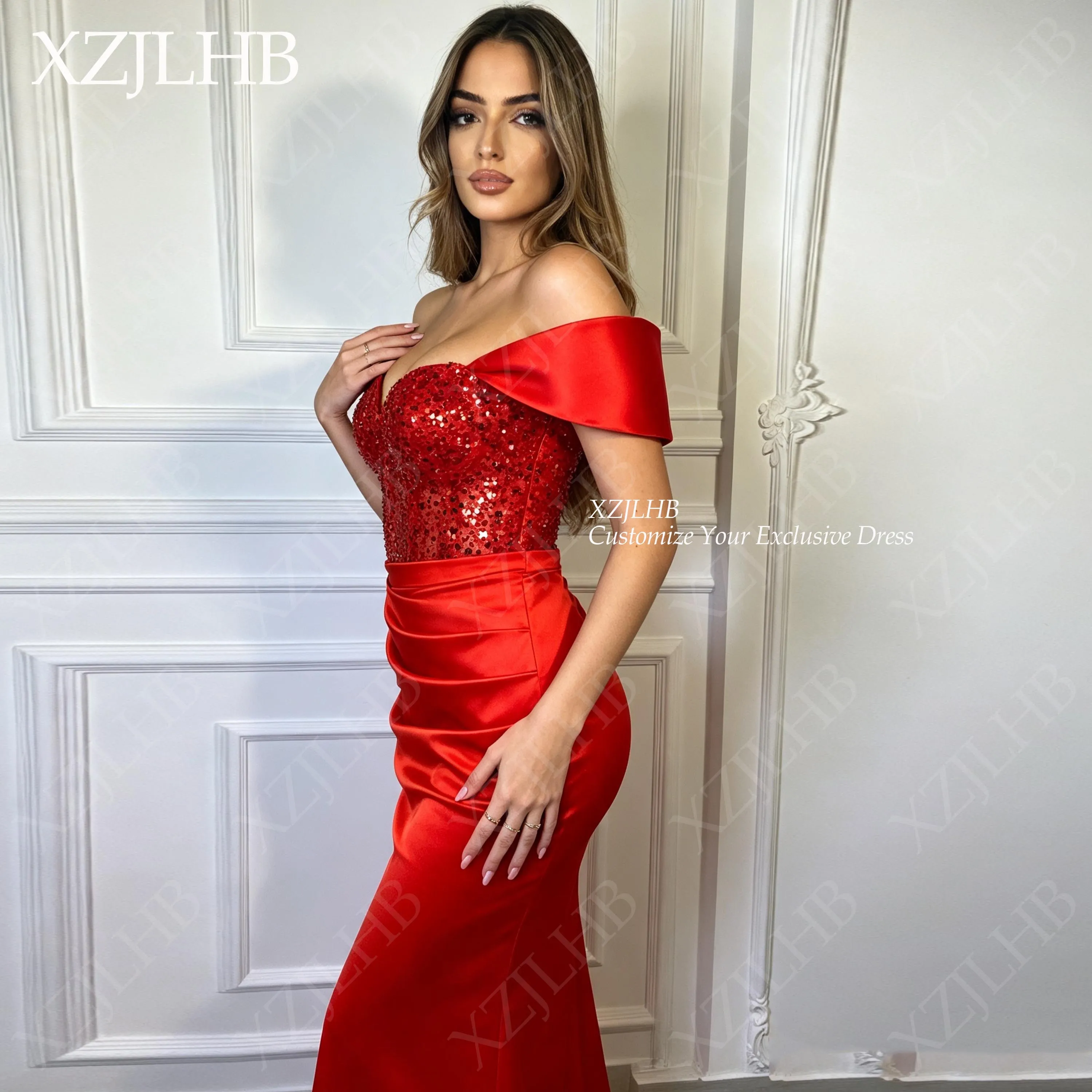 XZJLHB Satin Sweetheart 2026 Evening Dresses Mermaid Sequined Prom Gowns Sleeveless Backless Vestidos Feminino Custom Made