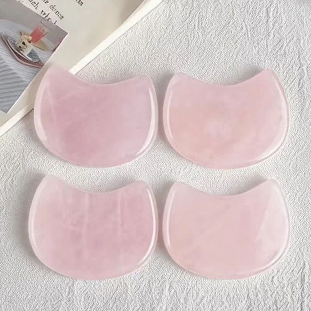 Natural Rose Quartz Cat Shape Gua Shape Board Stone Body Facial Eye Scraping Plate Acupuncture Massage Relaxation Health Care