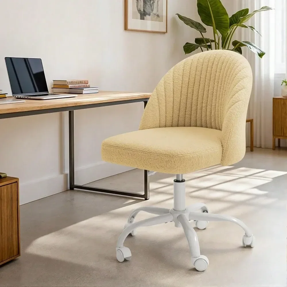 

Chair Armless Cute Desk Chair Modern Adjustable Swivel Vanity Task Computer Chair Home Office Desk Chairs With Wheels Teddy Vel