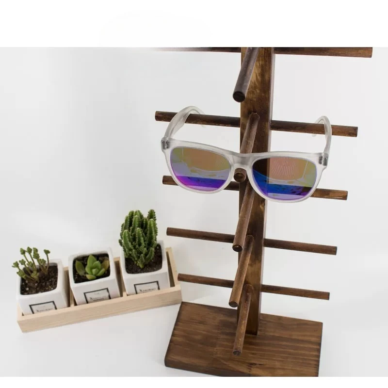Solid Wood Eyeglass Display Stand Premium Sunglasses Organizer Retro Eyewear Holder Countertop Showcase Rack for Retail Store
