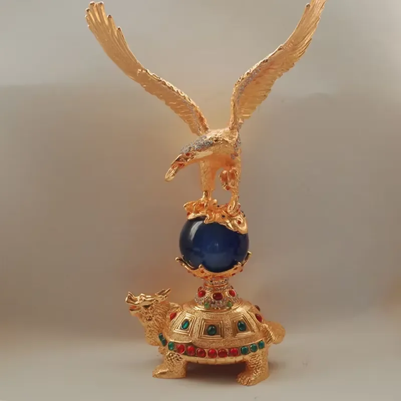 Home Decoration Gifts Feng Shui Golden Eagle Diamond Amber Ball Metal Craft Collection Ornament