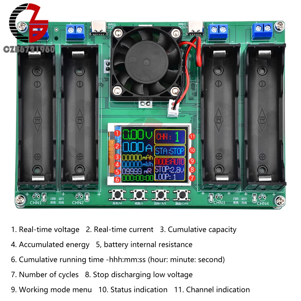 2/4 Ports 18650 Battery Capacity Type-C Tester Module MAh MWh Digital Display Lithium Battery Measurement Power Detector Tester