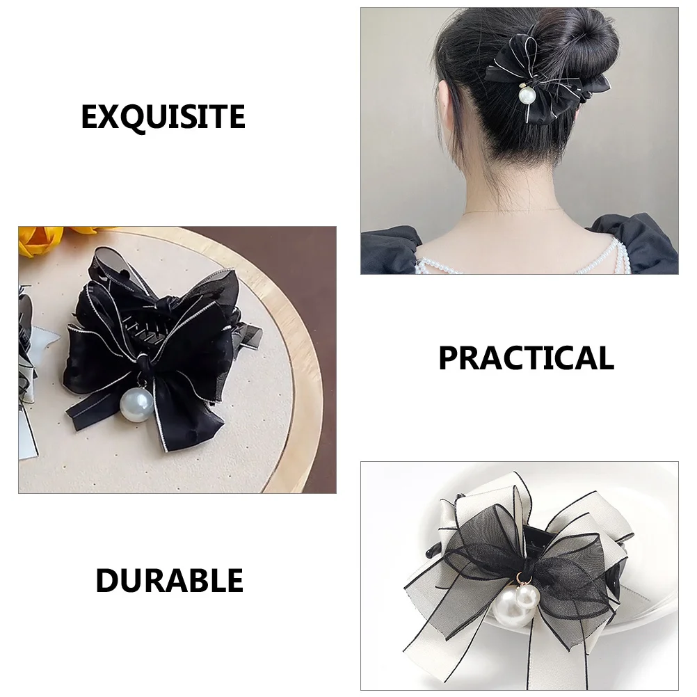 

2pcs Satin Bow Claw Clips Pearl Barrettes For Women Hair Clamp Thick Thin Hair Wedding Party Travel Festival Use