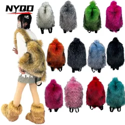 Faux Fur Backpacks for Women Y2k Travel Plush Girls Kawaii Backpack Ladies Cute Winter Schoolbag Bolsos Y Mochilas De Mujer