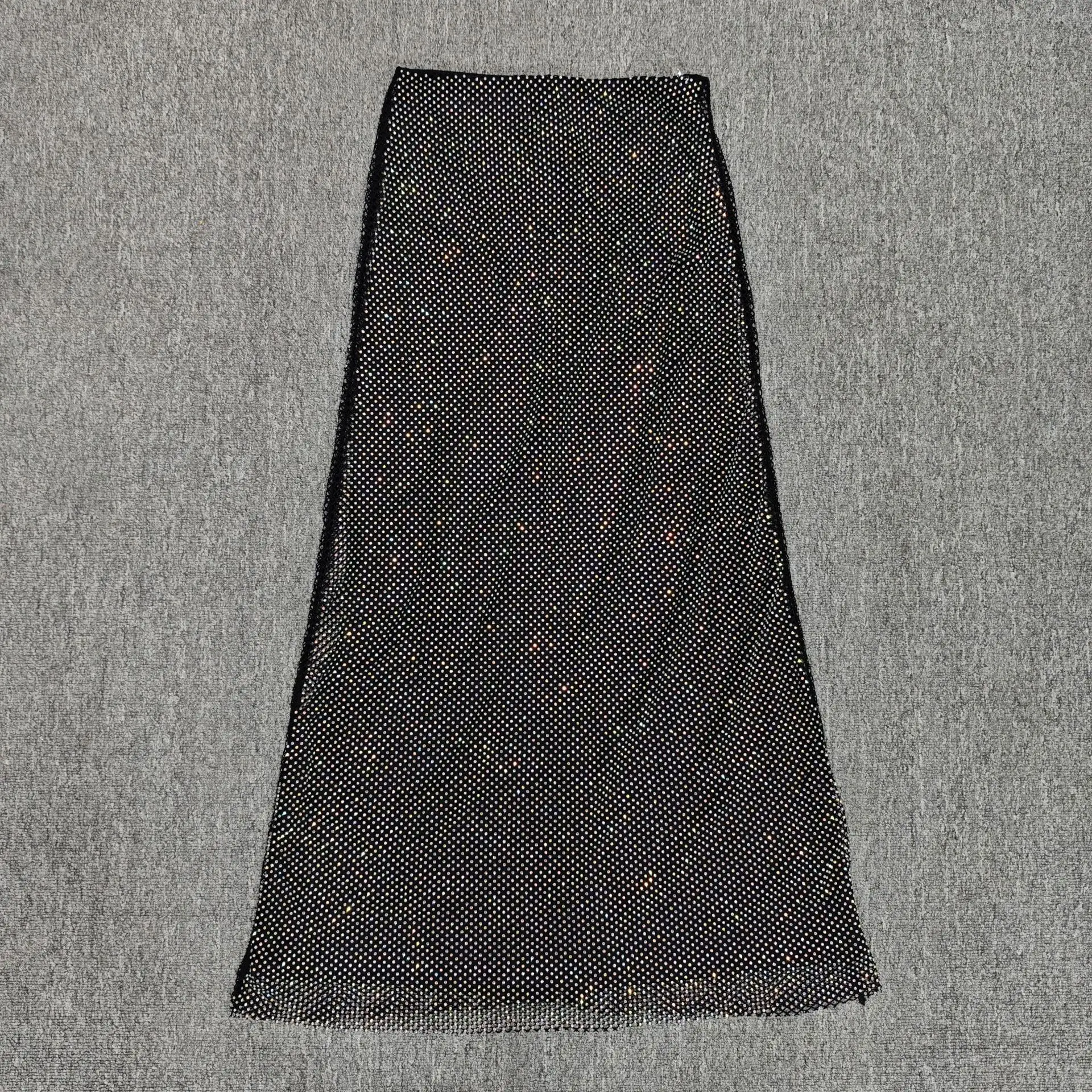 女性用グリッターパールトップラインストーンロングスカートセット高級セレブリティ高品質パーティーイブニングフェスティバルツーピースドレス