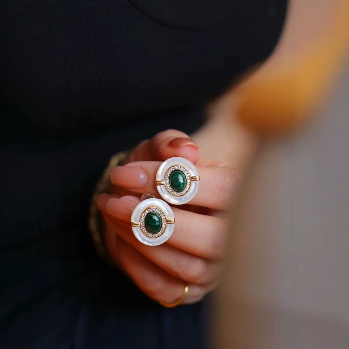 Natural Malachite Shell Gemstone Jewelry Set 925 Sterling Silver Vintage Wedding Daily Luxury Fine Jewelry Gift For Women