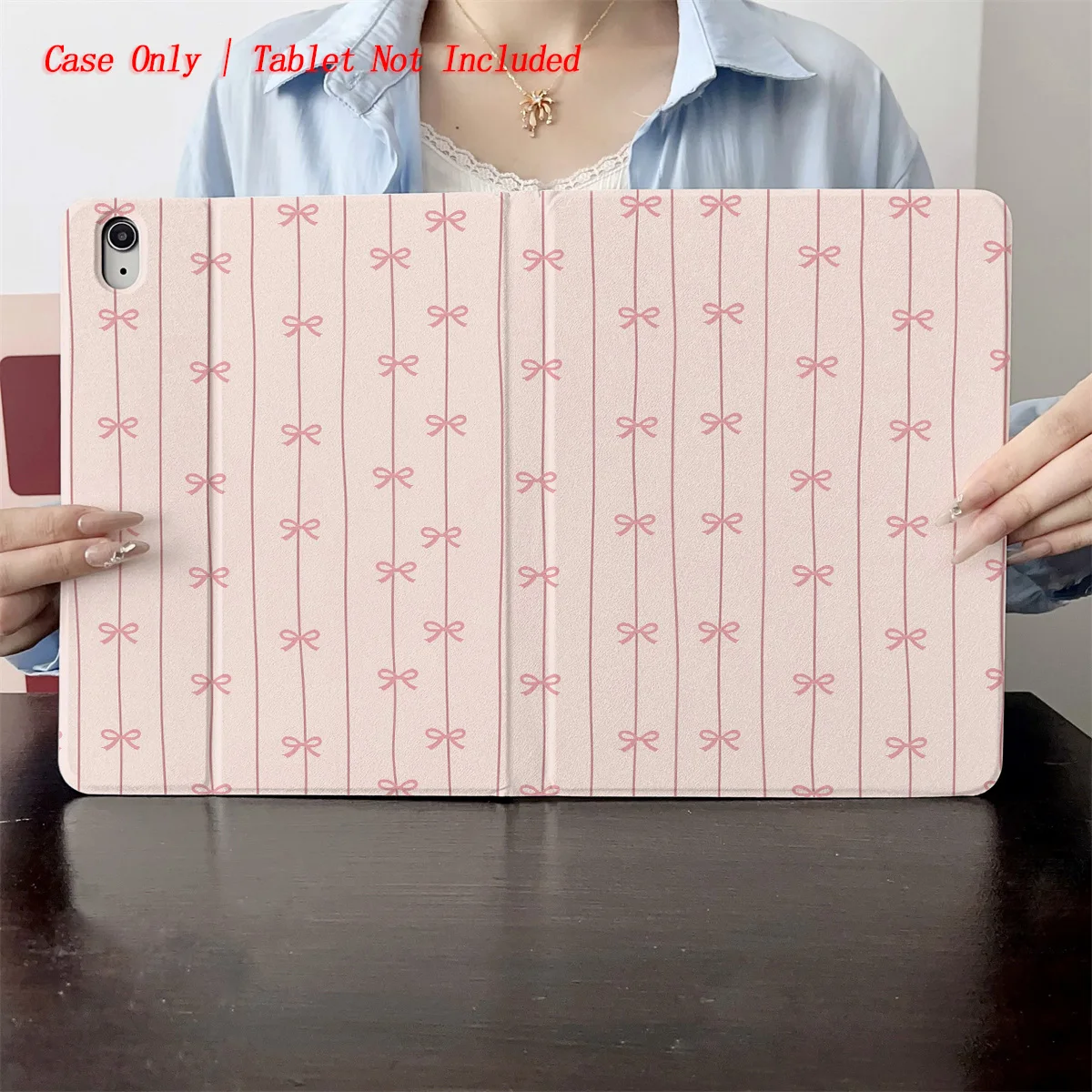 

Elegant Pink Background + Pink Bowknot Print iPad Cover For Apple iPad 9th/10th Gen Air 5 Pro 12.9 Mini 6 Shockproof Case