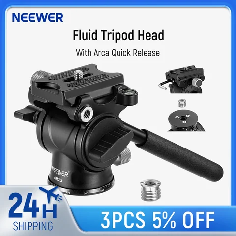 NEEWER-alumínio liga fluida tripé cabeça com alça e Arca tipo liberação rápida, Panorama Drag Pan Tilt cabeça para câmera DSLR
